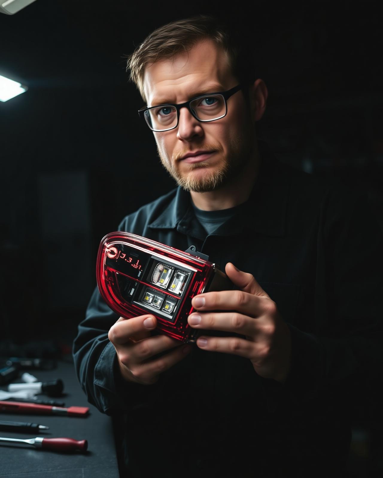 Practitioner holding a converted tail light